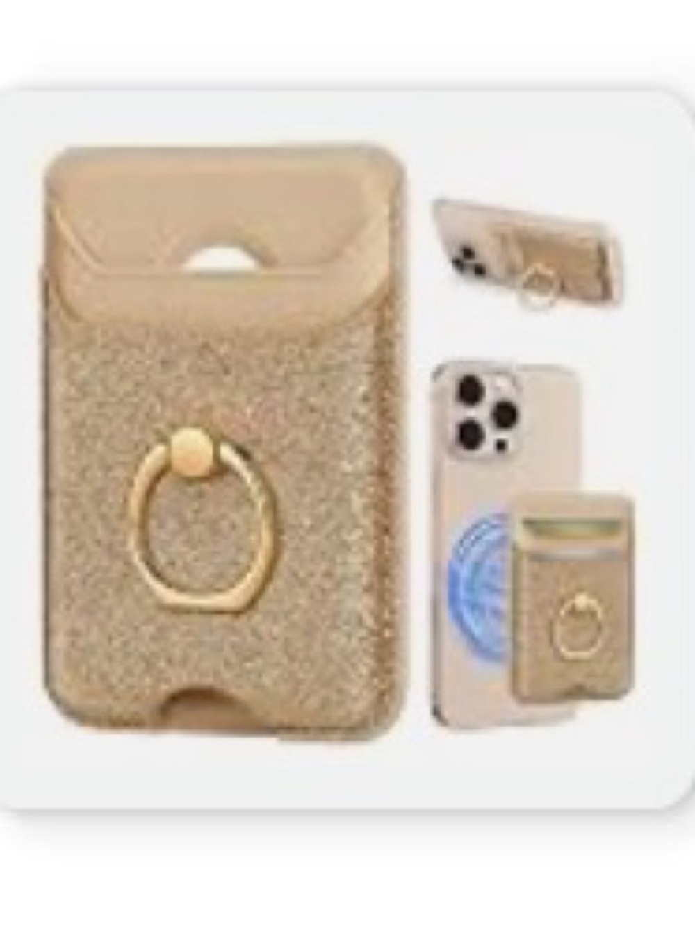 3/$15 - Gold Glitter Phone Wallet with Ring